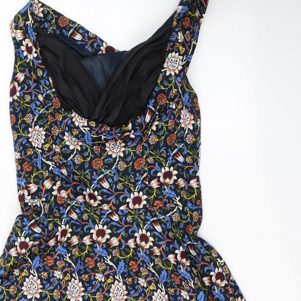 Lindy Bop Womens Blue Floral Cotton Fit & Flare  Size 16  V-Neck Zip