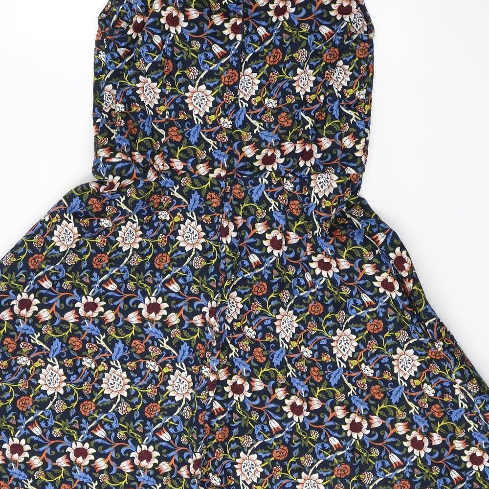 Lindy Bop Womens Blue Floral Cotton Fit & Flare  Size 16  V-Neck Zip