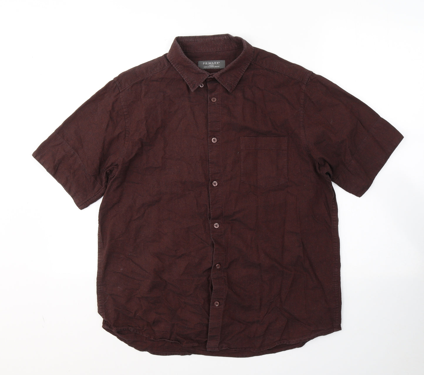 Primark Mens Red  Cotton  Button-Up Size L Collared Button