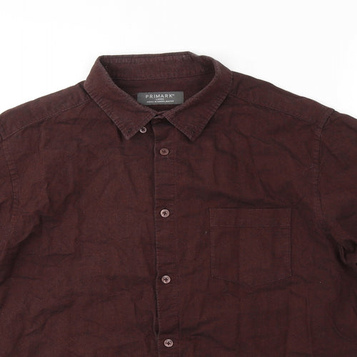Primark Mens Red  Cotton  Button-Up Size L Collared Button