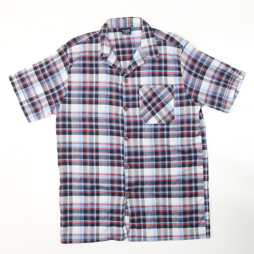 Malay Mens Blue Plaid Cotton  Button-Up Size M Collared Button