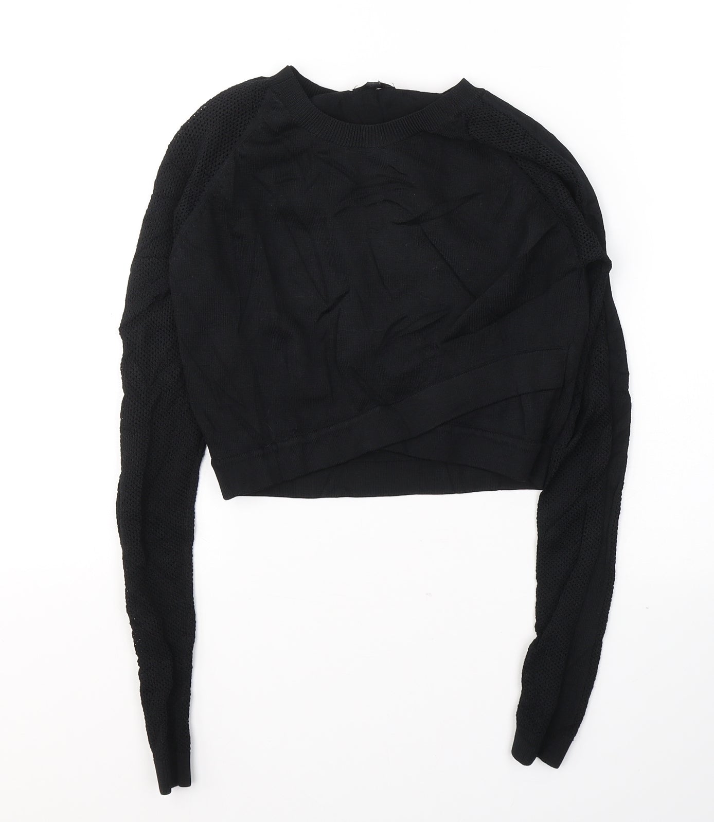 River Island Womens Black  Viscose Cropped Blouse Size 8 Round Neck