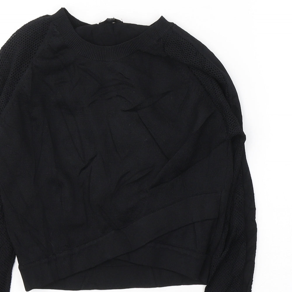 River Island Womens Black  Viscose Cropped Blouse Size 8 Round Neck