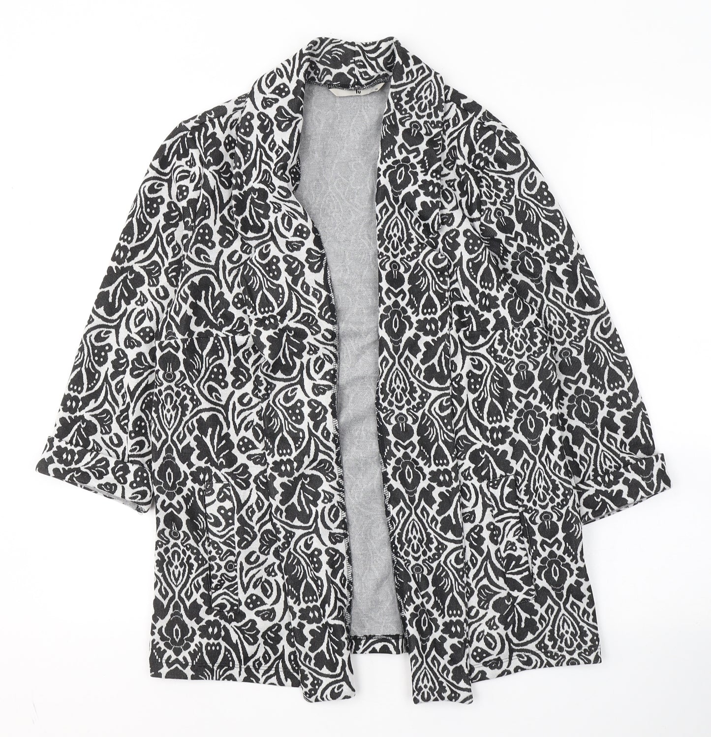 TU Womens Black V-Neck Floral Polyester Cardigan Jumper Size 14
