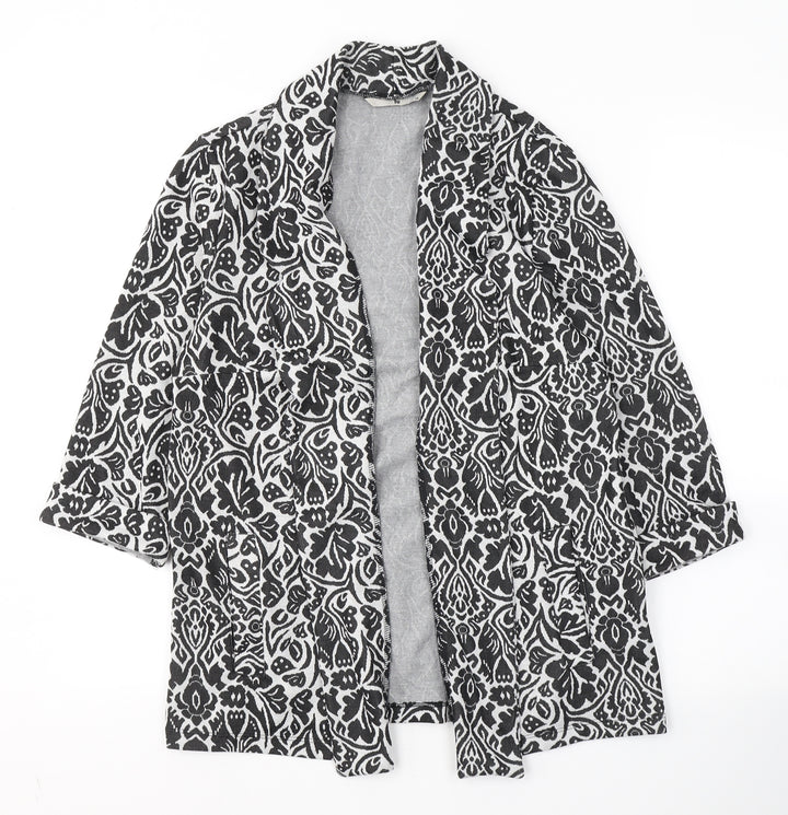 TU Womens Black V-Neck Floral Polyester Cardigan Jumper Size 14