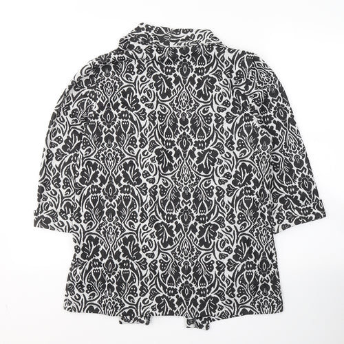 TU Womens Black V-Neck Floral Polyester Cardigan Jumper Size 14