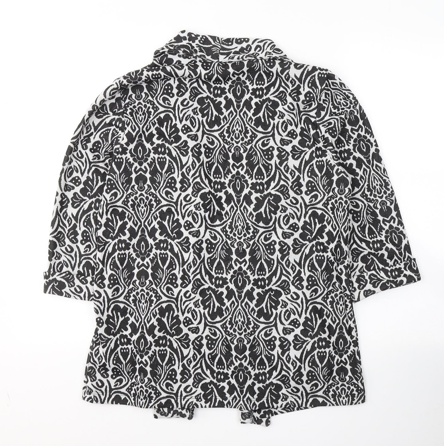 TU Womens Black V-Neck Floral Polyester Cardigan Jumper Size 14