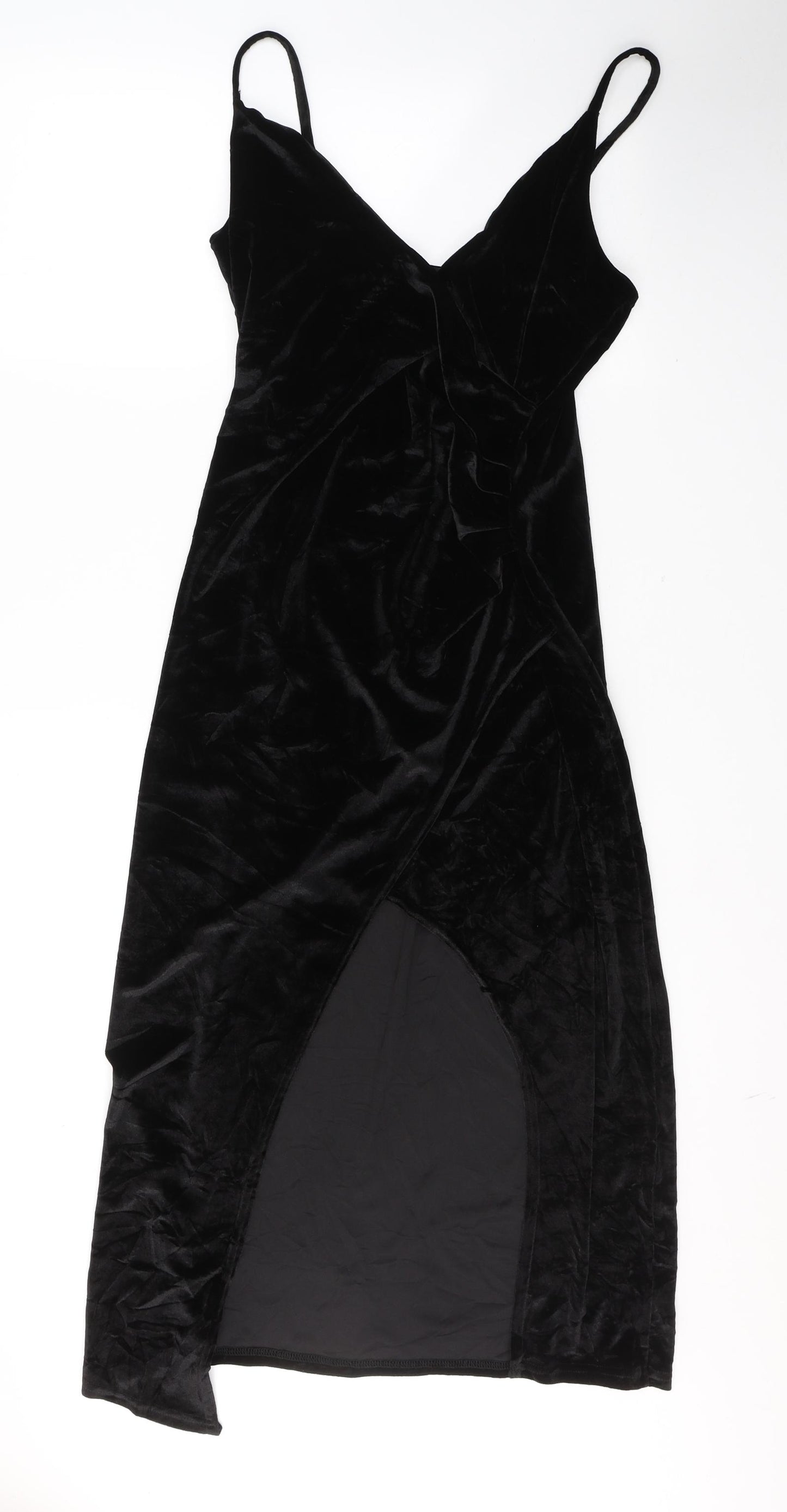 Boohoo Womens Black  Polyester Slip Dress  Size 16  V-Neck Pullover