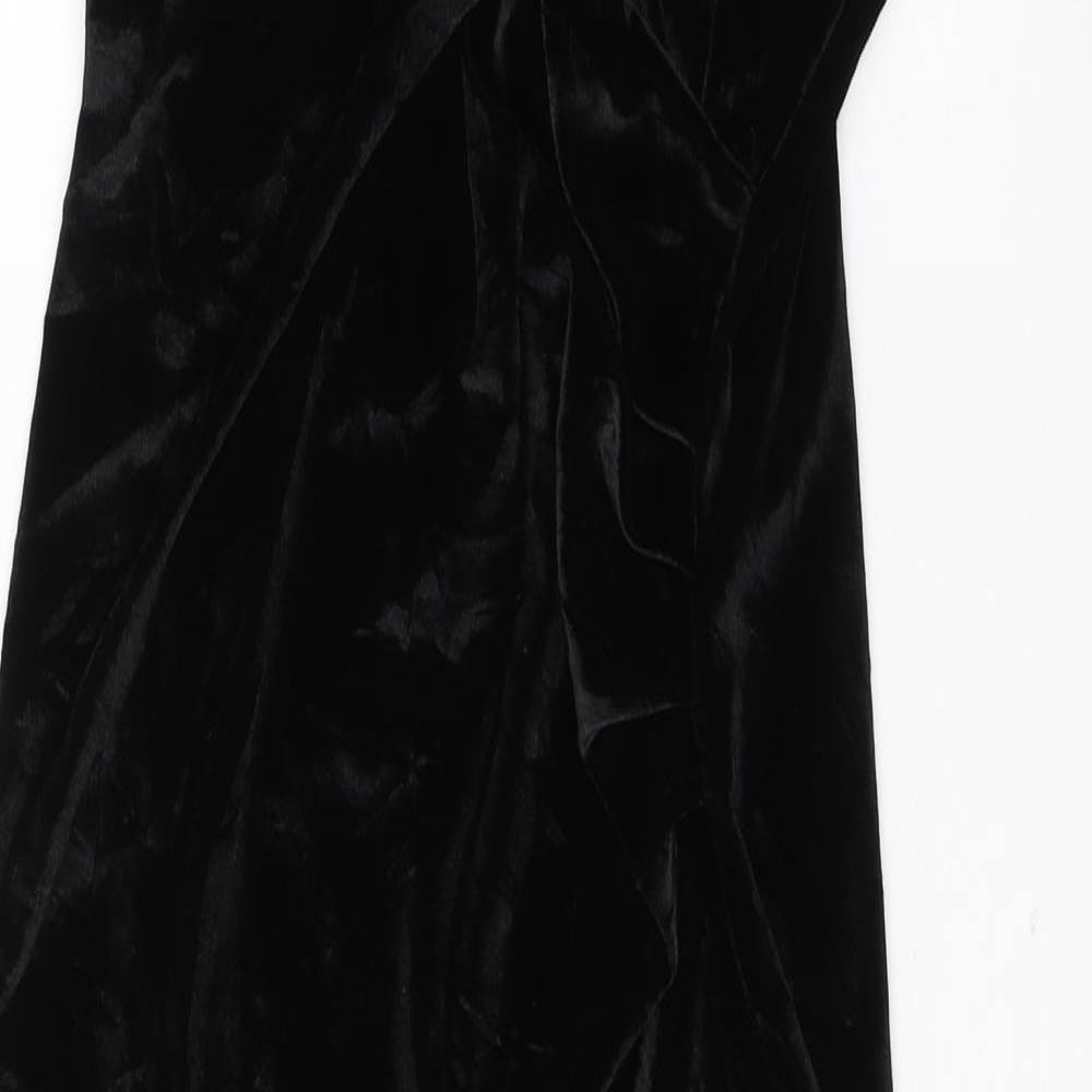Boohoo Womens Black  Polyester Slip Dress  Size 16  V-Neck Pullover