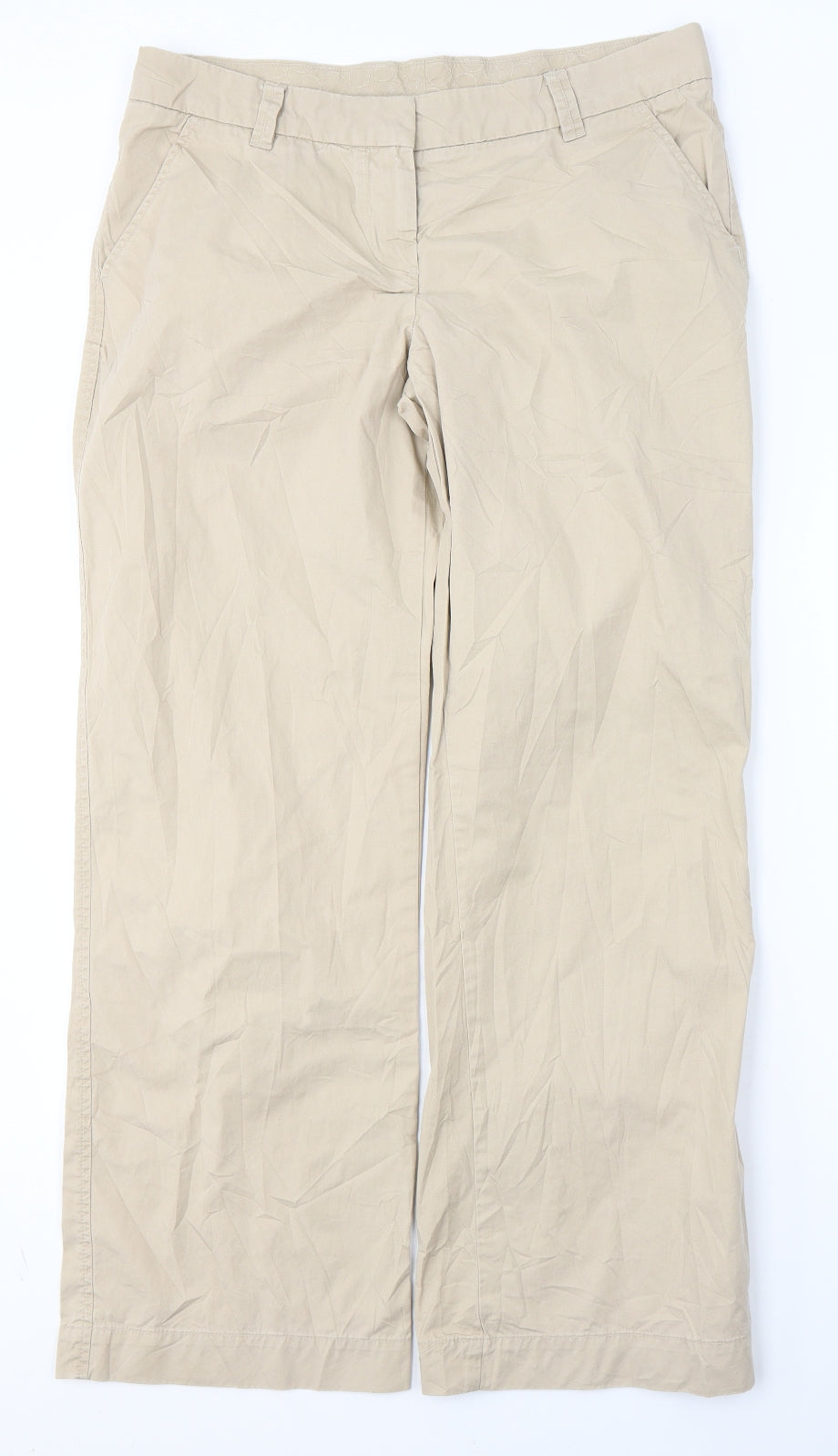 Marks and Spencer Womens Beige  Cotton Trousers  Size 14 L30 in Regular Button