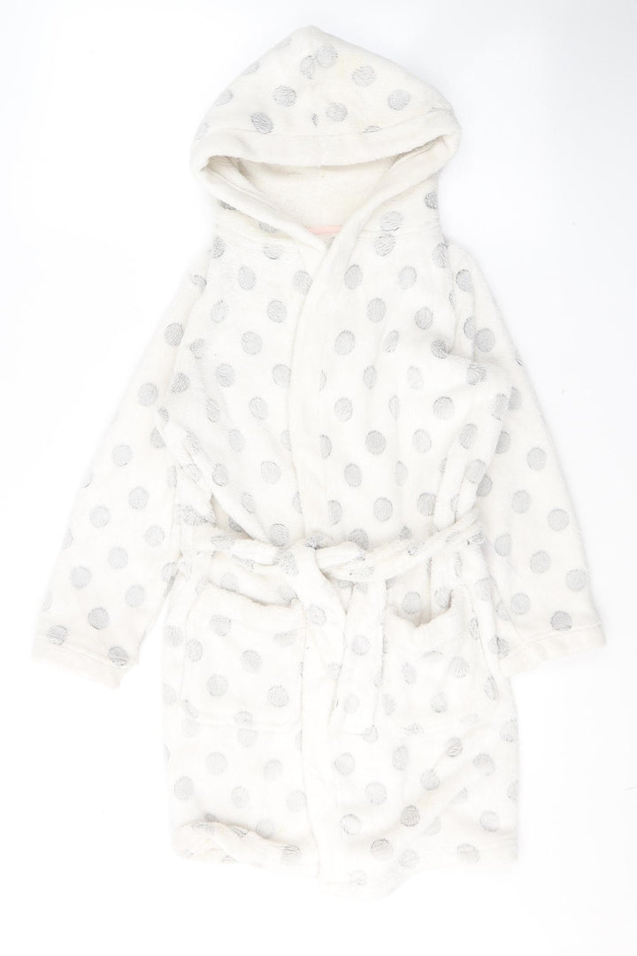 TU Girls White Spotted Polyester Kimono Gown Size 7-8 Years Tie