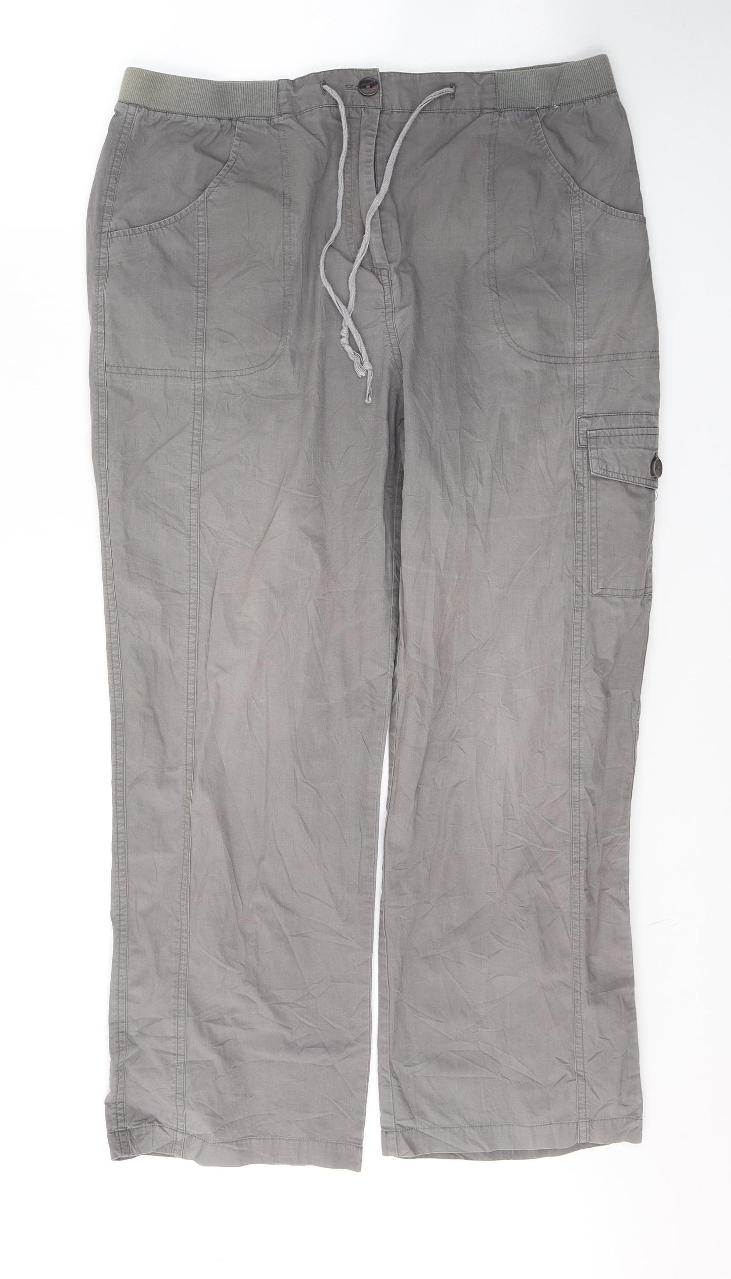 Damart Womens Grey  Cotton Cargo Trousers Size 16 L28 in Regular Button
