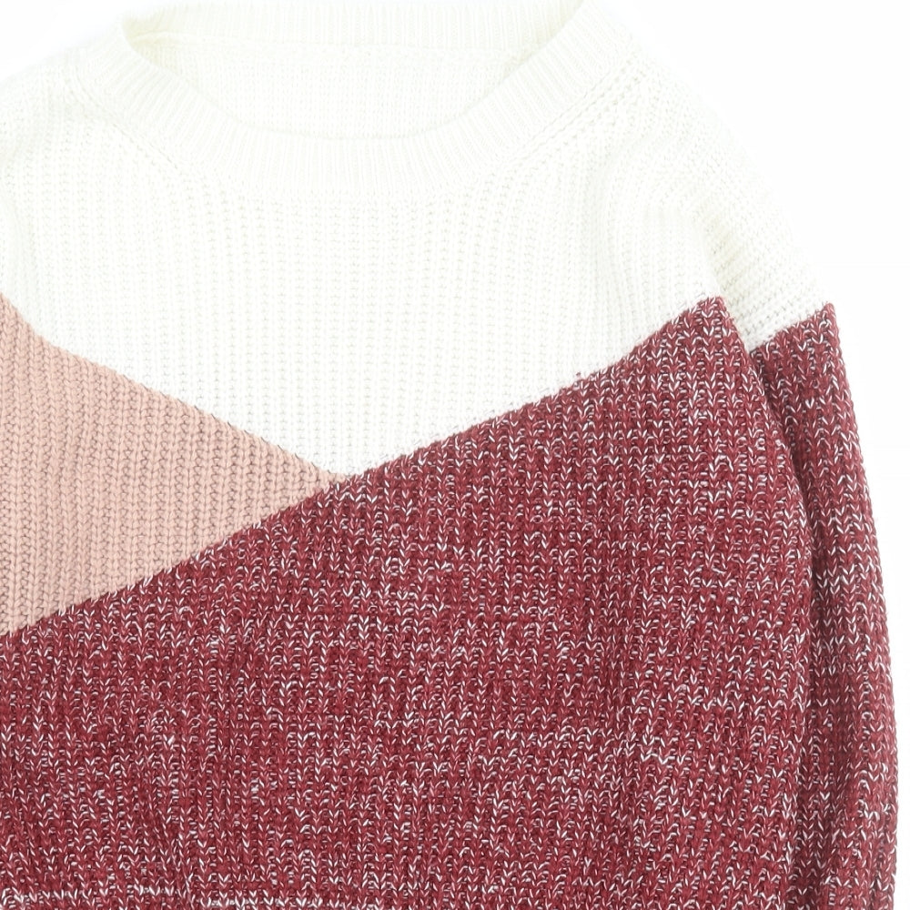 SheIn Womens Red Round Neck  Acrylic Pullover Jumper Size M