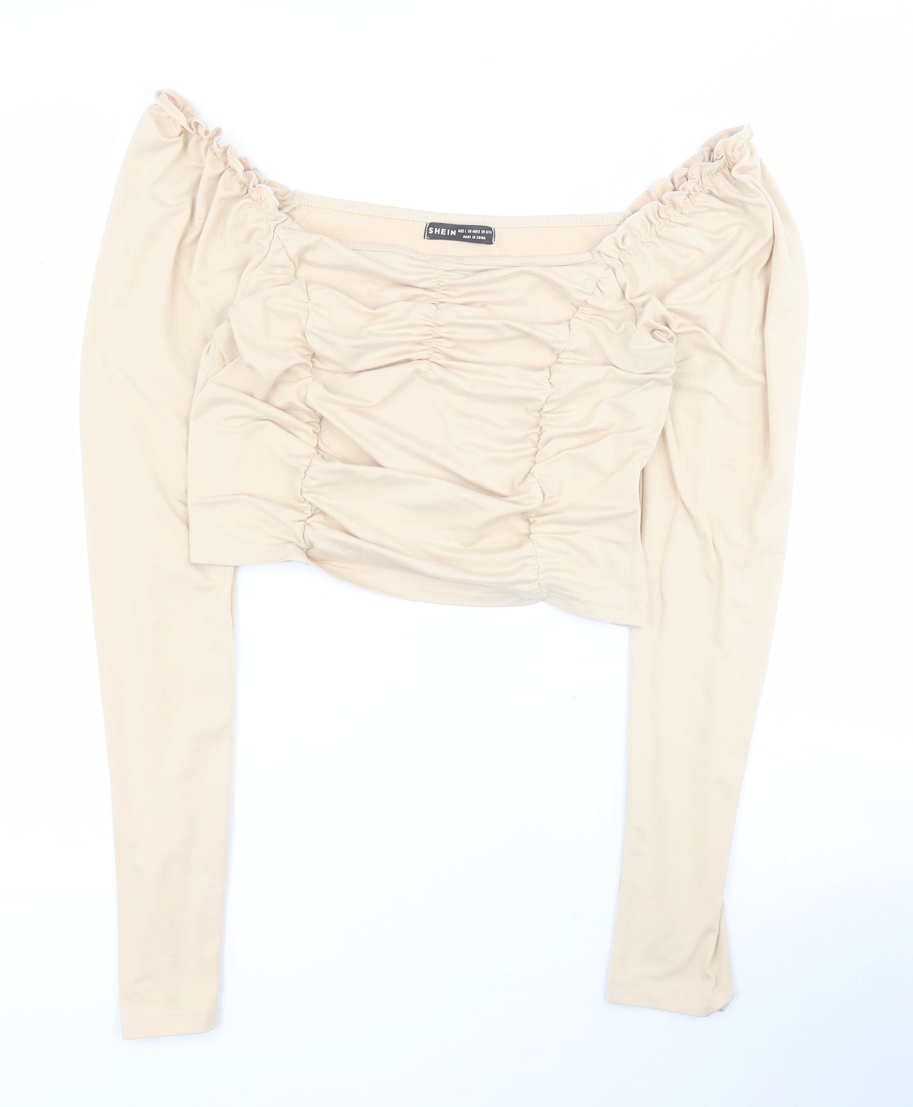 SheIn Womens Beige  Polyester Cropped Blouse Size L Off the Shoulder