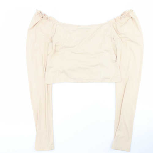SheIn Womens Beige  Polyester Cropped Blouse Size L Off the Shoulder