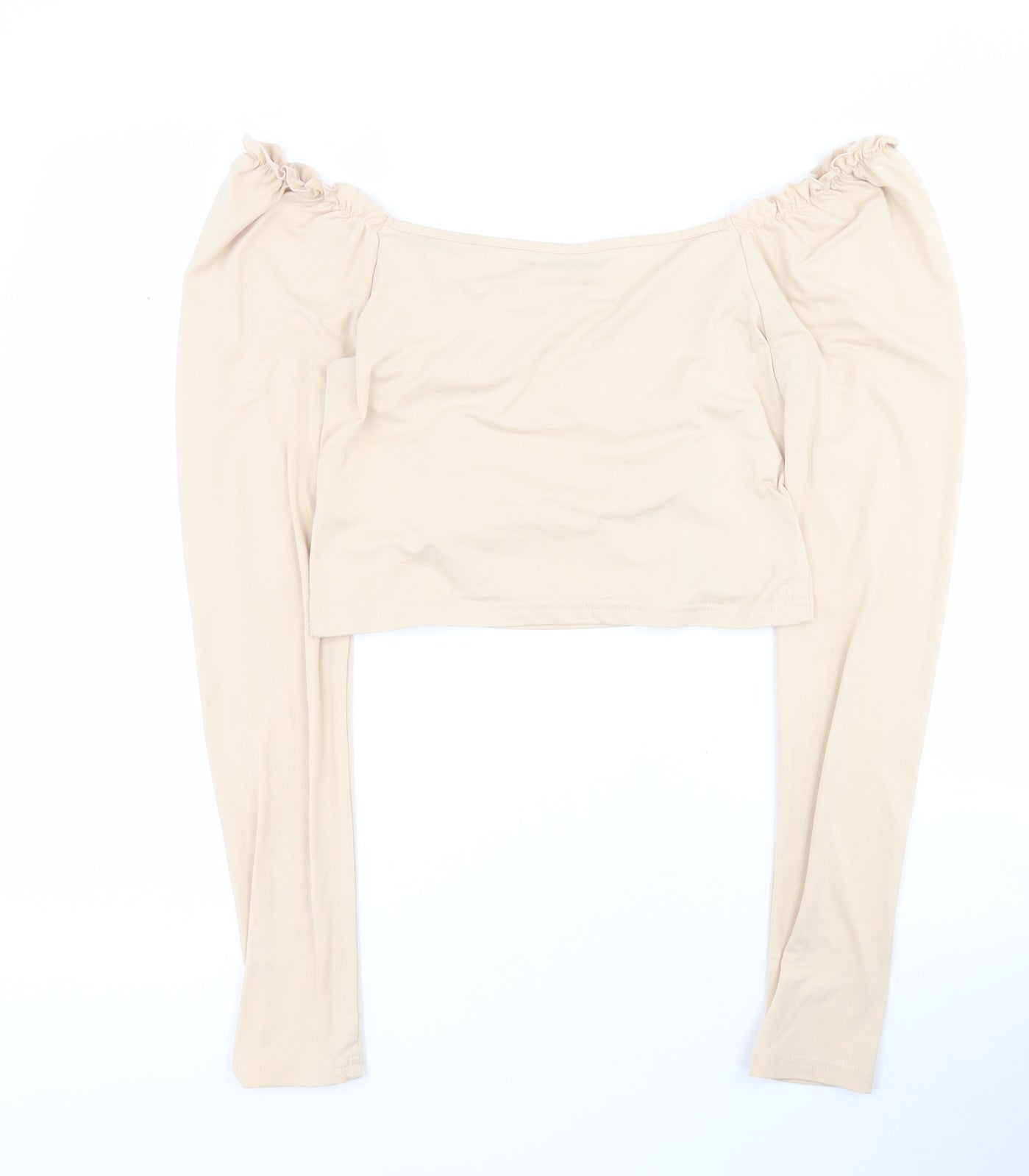 SheIn Womens Beige  Polyester Cropped Blouse Size L Off the Shoulder