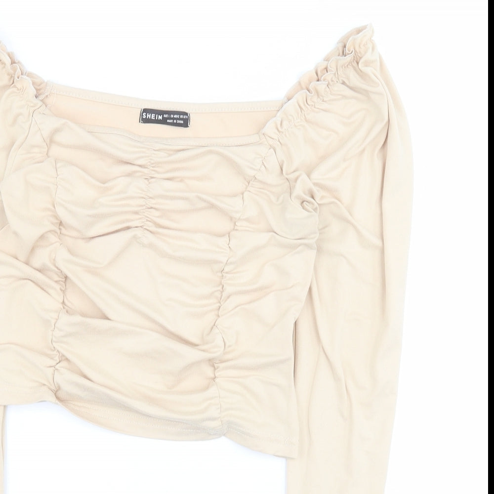 SheIn Womens Beige  Polyester Cropped Blouse Size L Off the Shoulder