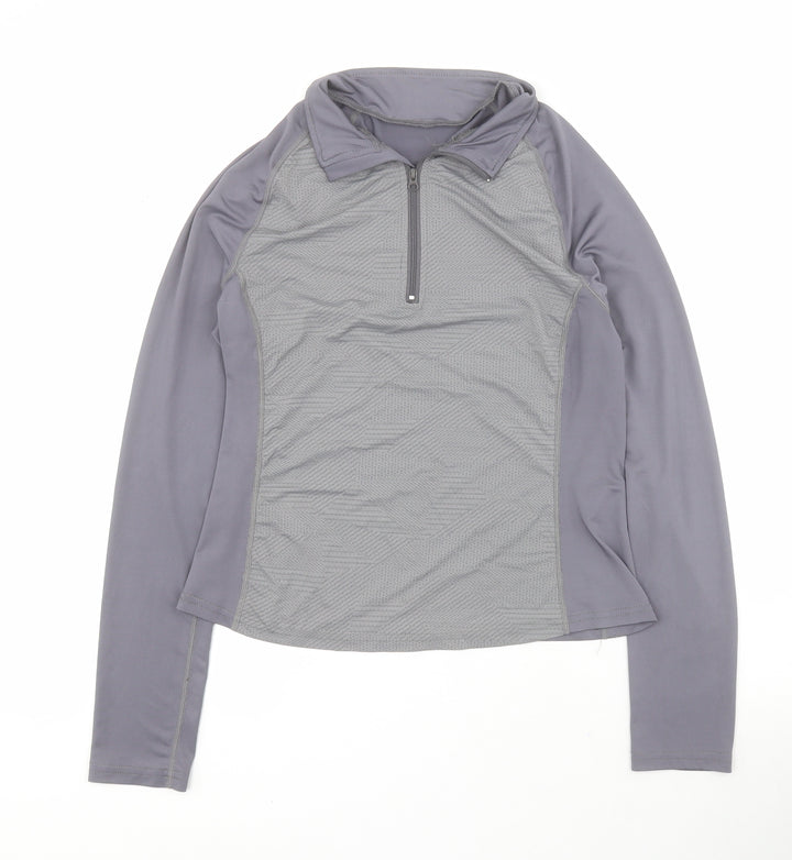 SheIn Womens Grey Polyester Pullover T-Shirt Size M Collared Zip