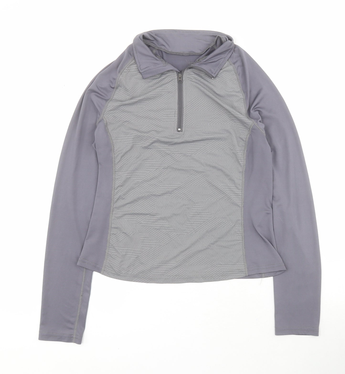 SheIn Womens Grey  Polyester Pullover T-Shirt Size M Collared Zip