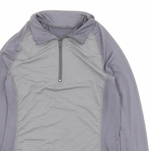 SheIn Womens Grey  Polyester Pullover T-Shirt Size M Collared Zip