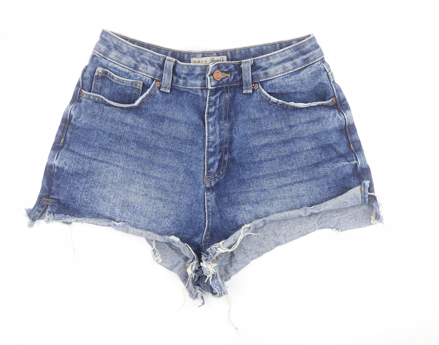 Primark Womens Blue  100% Cotton Cut-Off Shorts Size 10 L3 in Regular Zip
