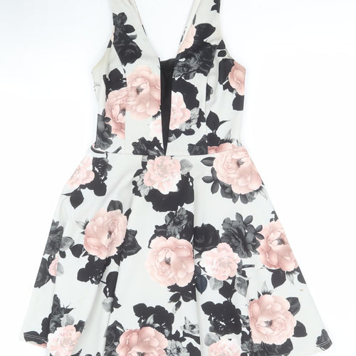 New Look Womens Grey Floral Polyester A-Line  Size 8  Sweetheart Zip