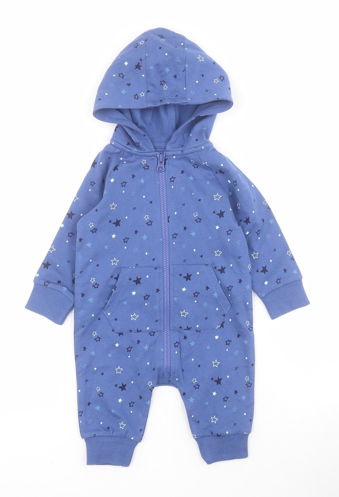 Very Baby Blue  Cotton Babygrow One-Piece Size 3-6 Months  Zip - Stars