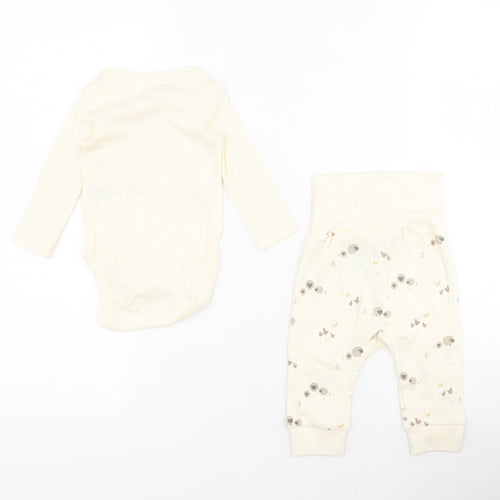 H&M Baby Beige  100% Cotton Dress Set Outfit/Set Size 0-3 Months  Snap - Sheep