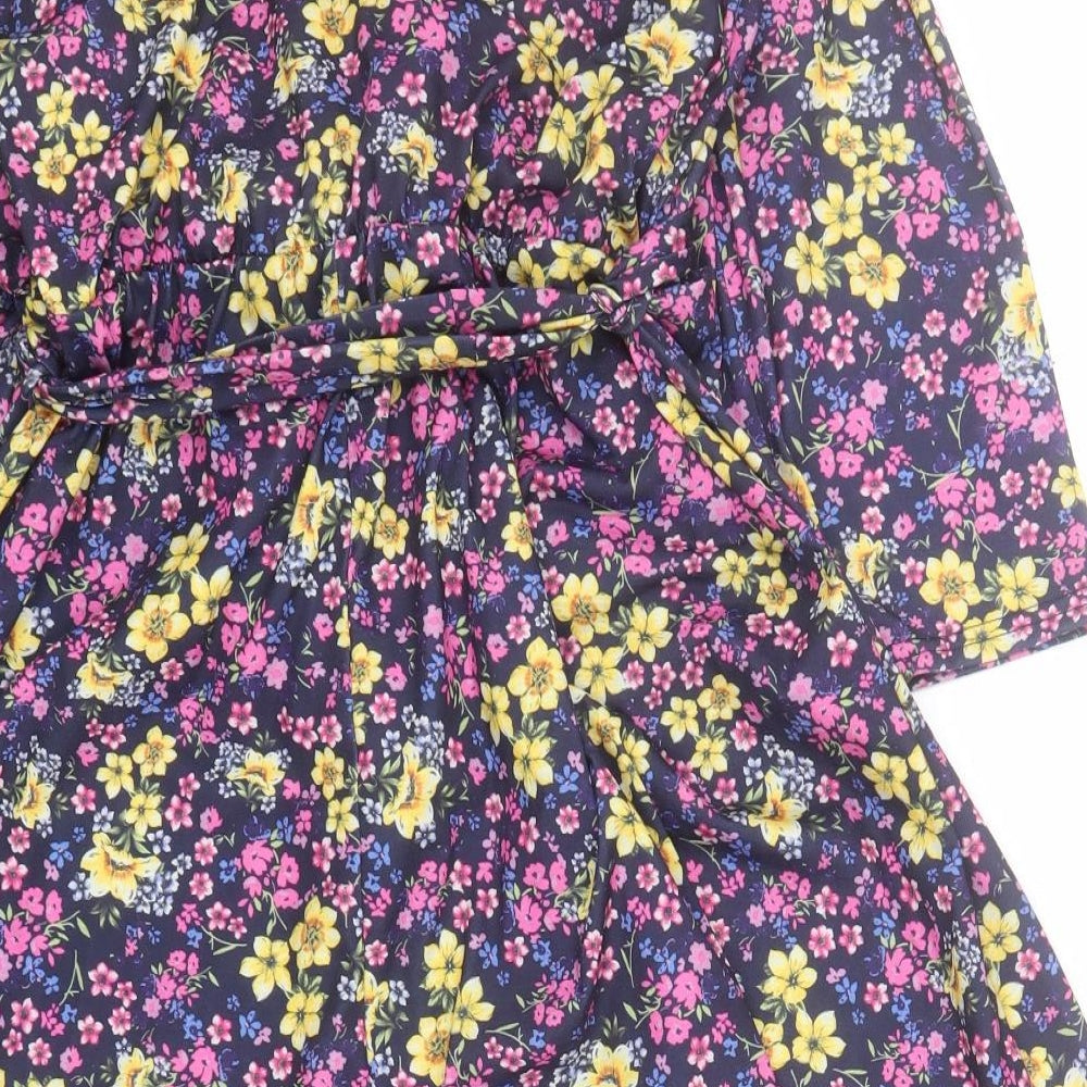 Yours London Womens Blue Floral Polyester A-Line  Size 18  V-Neck Tie