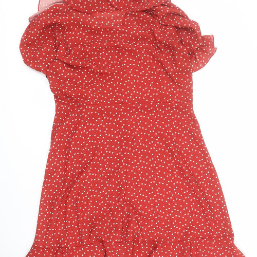 SheIn Womens Red  Polyester Wrap Dress  Size M  V-Neck Tie - Hearts
