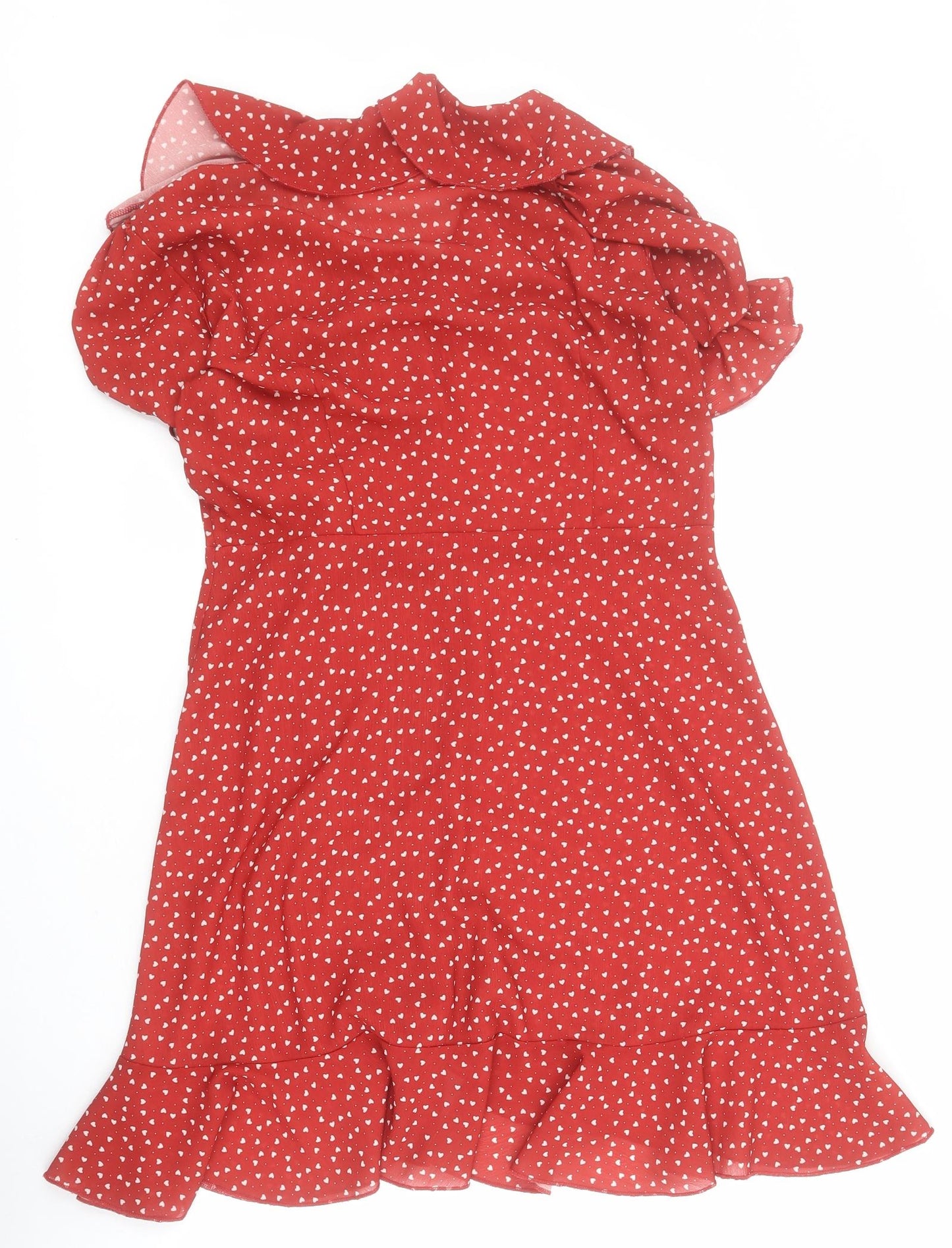 SheIn Womens Red  Polyester Wrap Dress  Size M  V-Neck Tie - Hearts