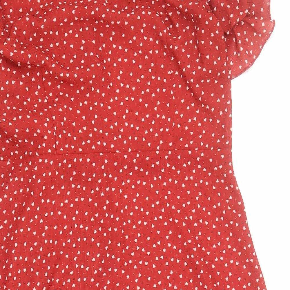 SheIn Womens Red  Polyester Wrap Dress  Size M  V-Neck Tie - Hearts