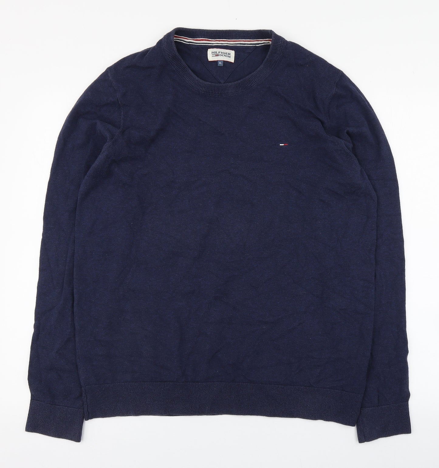 Hilfiger Denim Mens Blue Round Neck  Cotton Pullover Jumper Size XL
