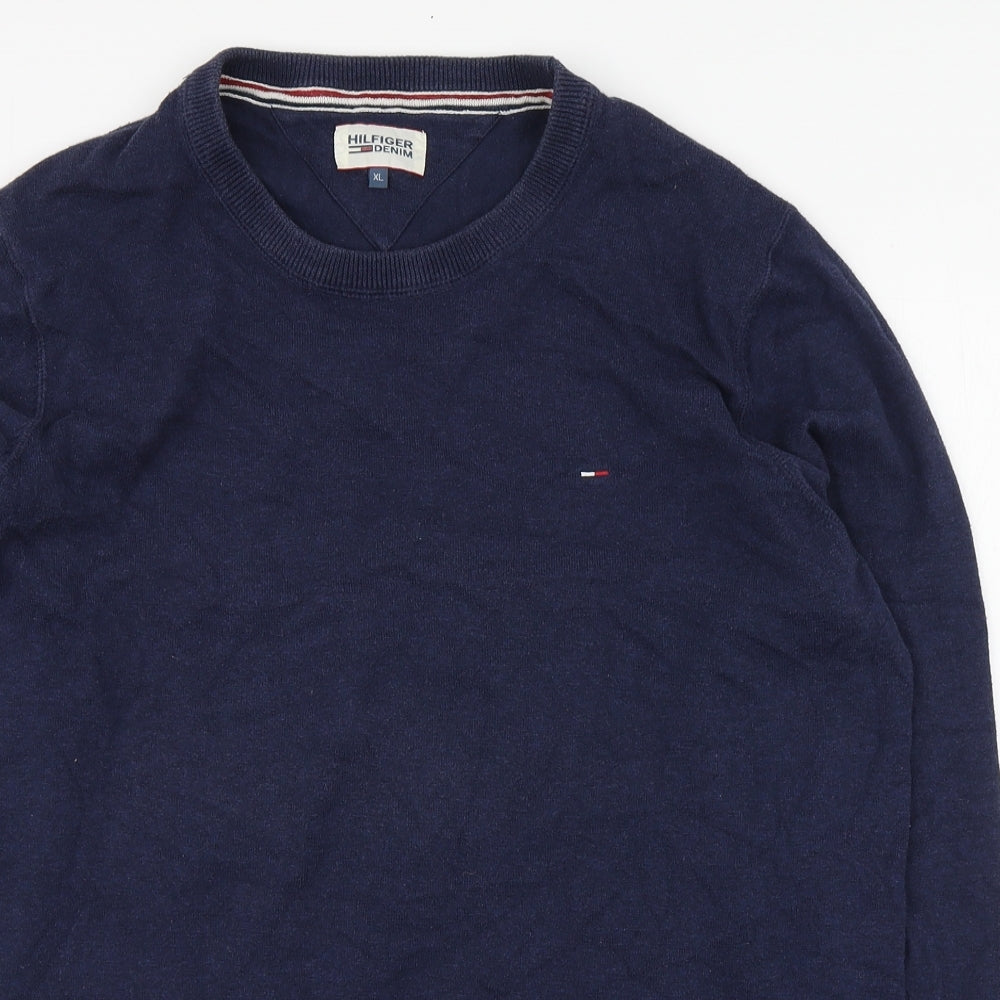 Hilfiger Denim Mens Blue Round Neck  Cotton Pullover Jumper Size XL