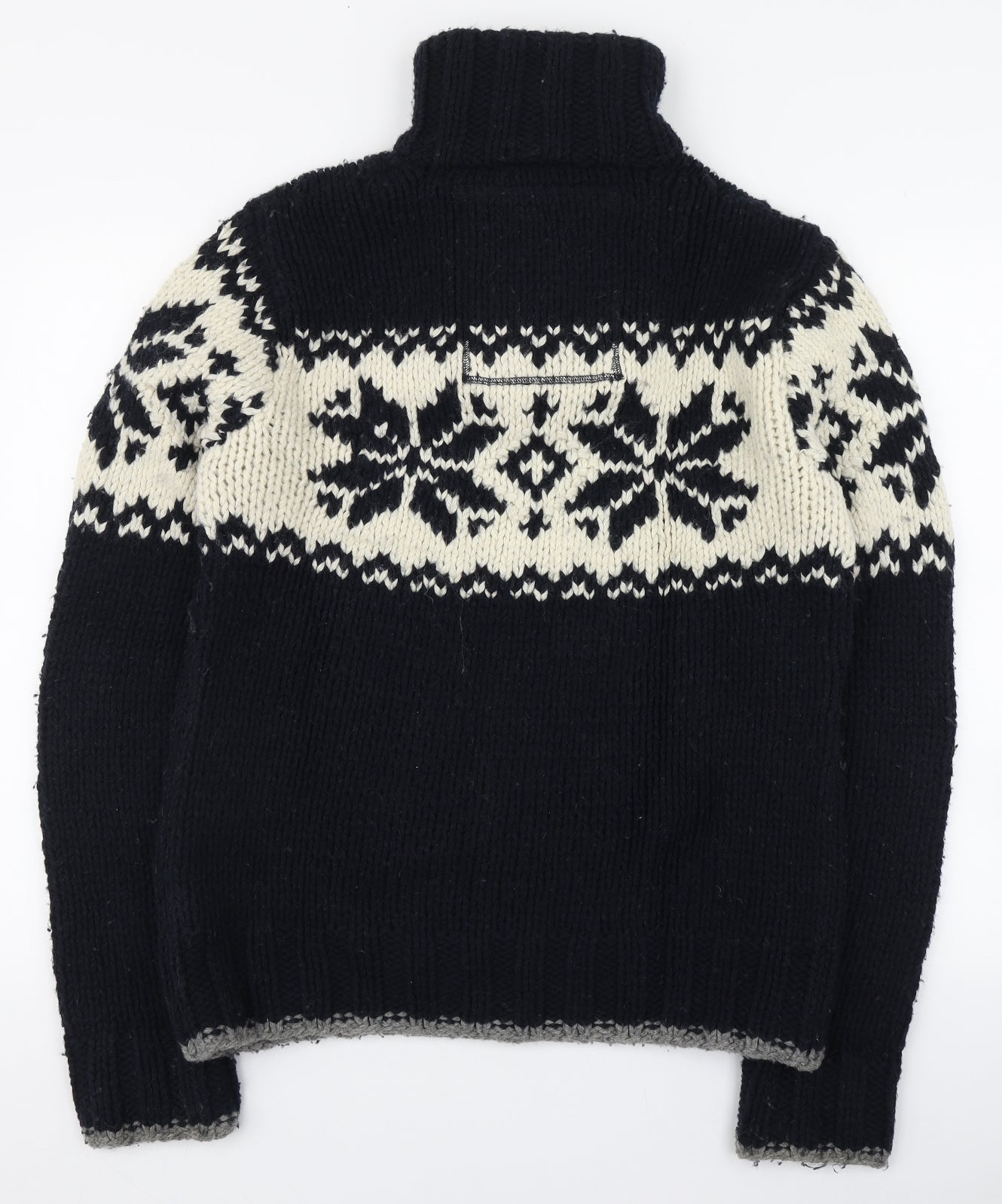 Superdry Mens Blue High Neck Fair Isle Wool Pullover Jumper Size XL