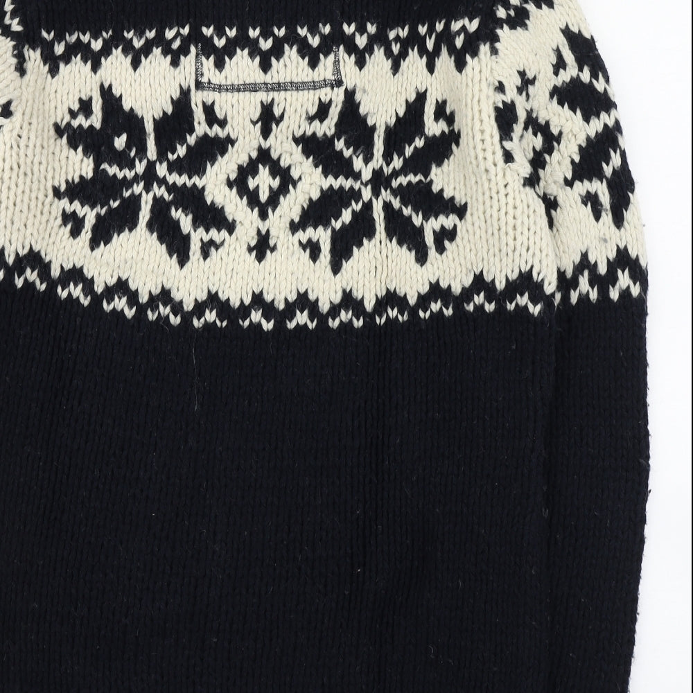 Superdry Mens Blue High Neck Fair Isle Wool Pullover Jumper Size XL