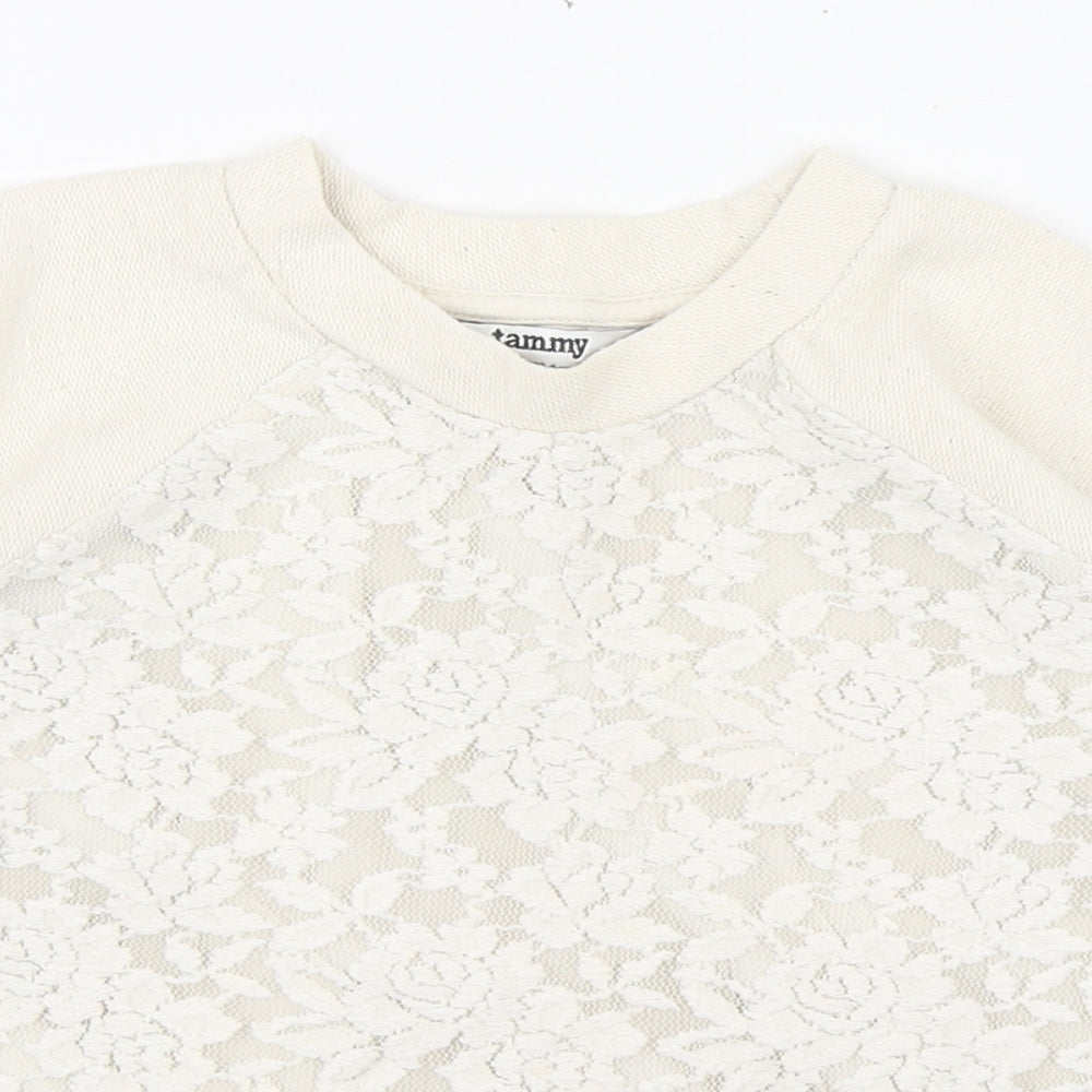 Tammy Girls Ivory Round Neck  Cotton Pullover Jumper Size 8-9 Years   - Lace front design