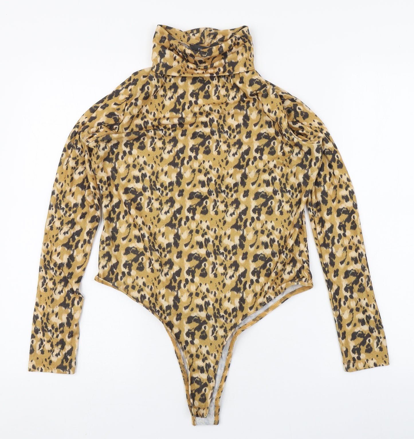 Primark Womens Orange Animal Print Polyester Basic T-Shirt Size M Roll Neck - Bodysuit
