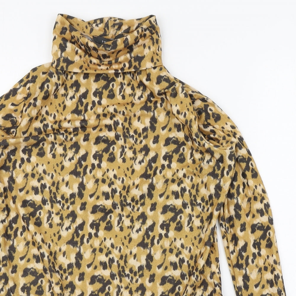 Primark Womens Orange Animal Print Polyester Basic T-Shirt Size M Roll Neck - Bodysuit