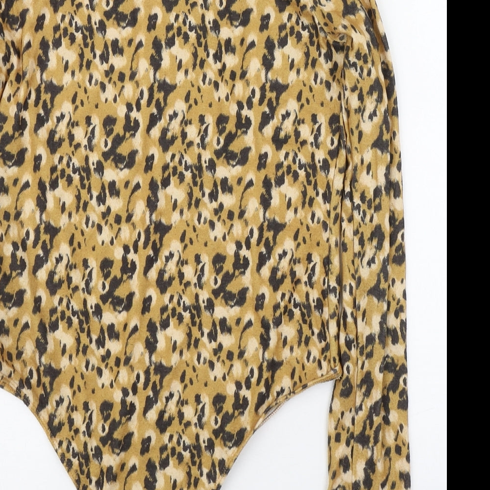 Primark Womens Orange Animal Print Polyester Basic T-Shirt Size M Roll Neck - Bodysuit