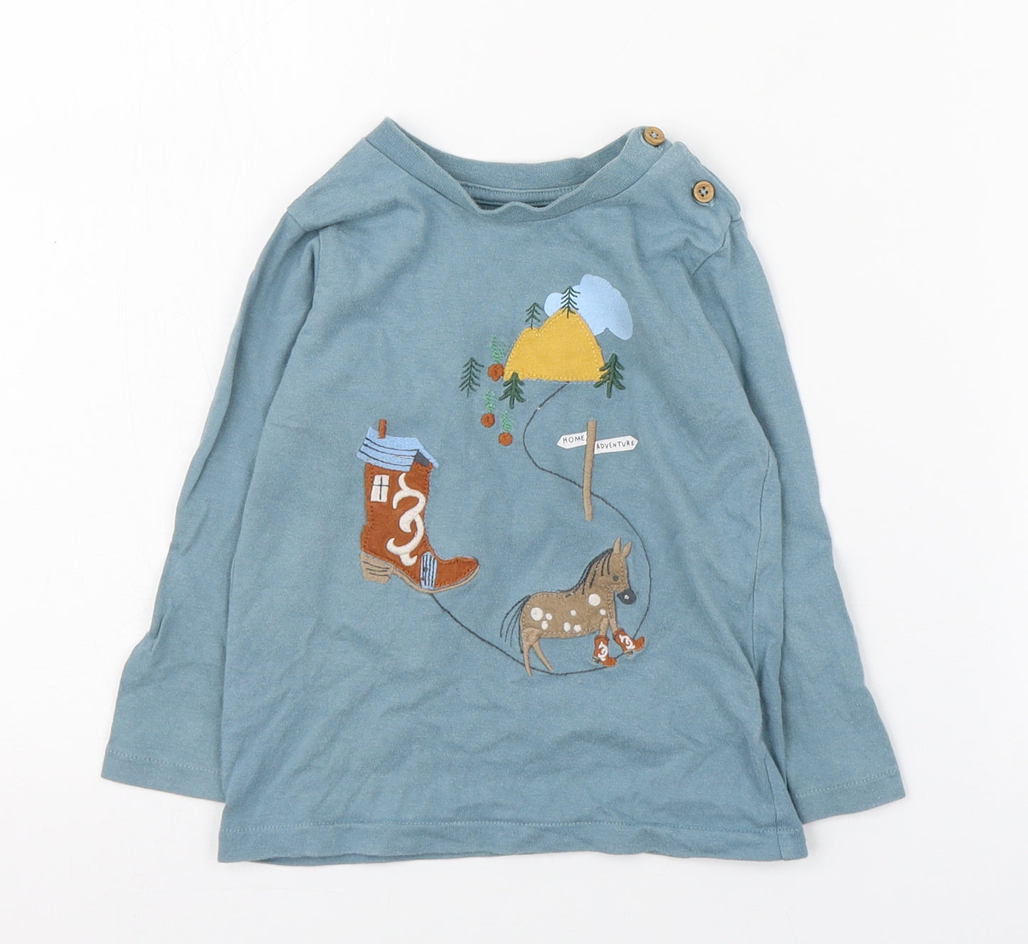 Marks and Spencer Boys Blue  100% Cotton Basic T-Shirt Size 18-24 Months Round Neck Pullover - Cowboy