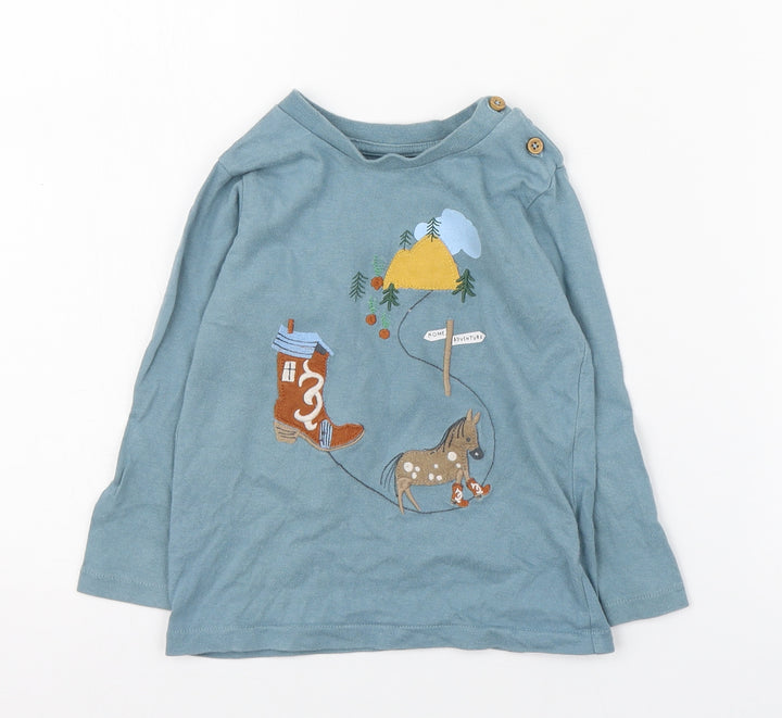 Marks and Spencer Boys Blue 100% Cotton Basic T-Shirt Size 18-24 Months Round Neck Pullover - Cowboy