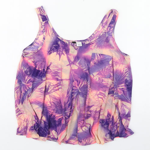 Divided Womens Purple Floral Polyester Basic Tank Size 10 Round Neck
