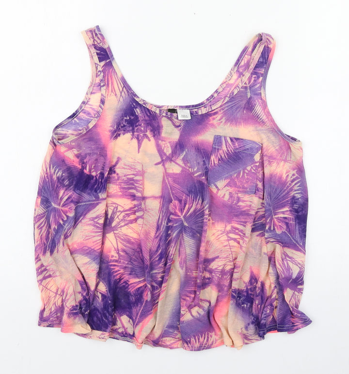 Divided Womens Purple Floral Polyester Basic Tank Size 10 Round Neck