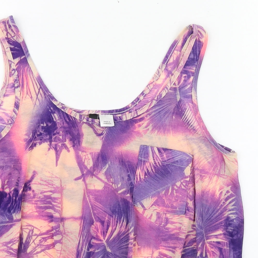 Divided Womens Purple Floral Polyester Basic Tank Size 10 Round Neck