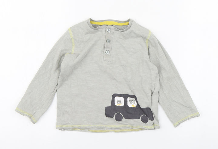 Vertbaudet Boys Grey 100% Cotton Basic T-Shirt Size 3 Years Round Neck Button - Car
