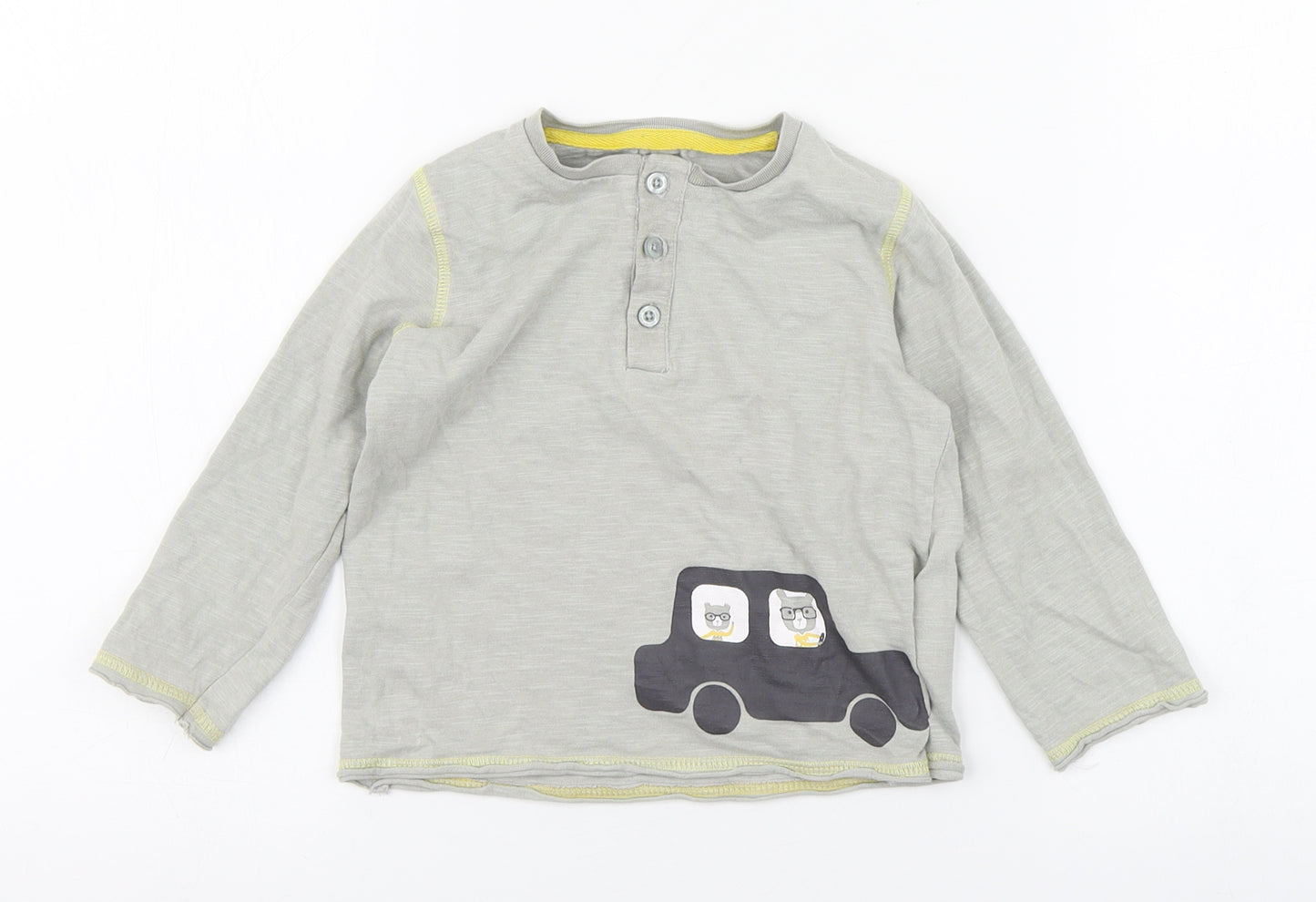 Vertbaudet Boys Grey  100% Cotton Basic T-Shirt Size 3 Years Round Neck Button - Car