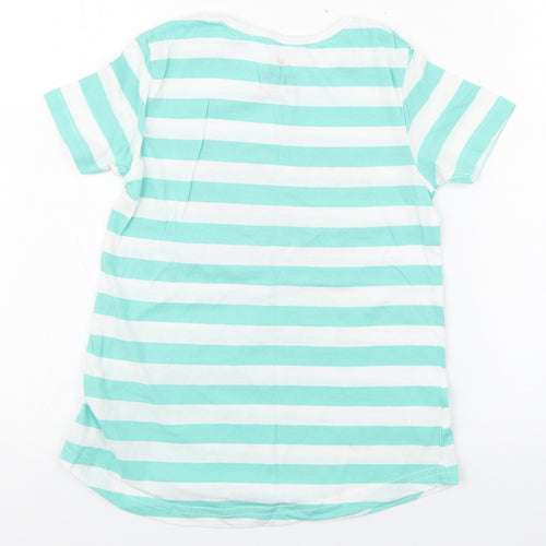 Pepperts Girls Green Striped 100% Cotton Basic T-Shirt Size 8 Years Round Neck Pullover - Sea Size 6-8
