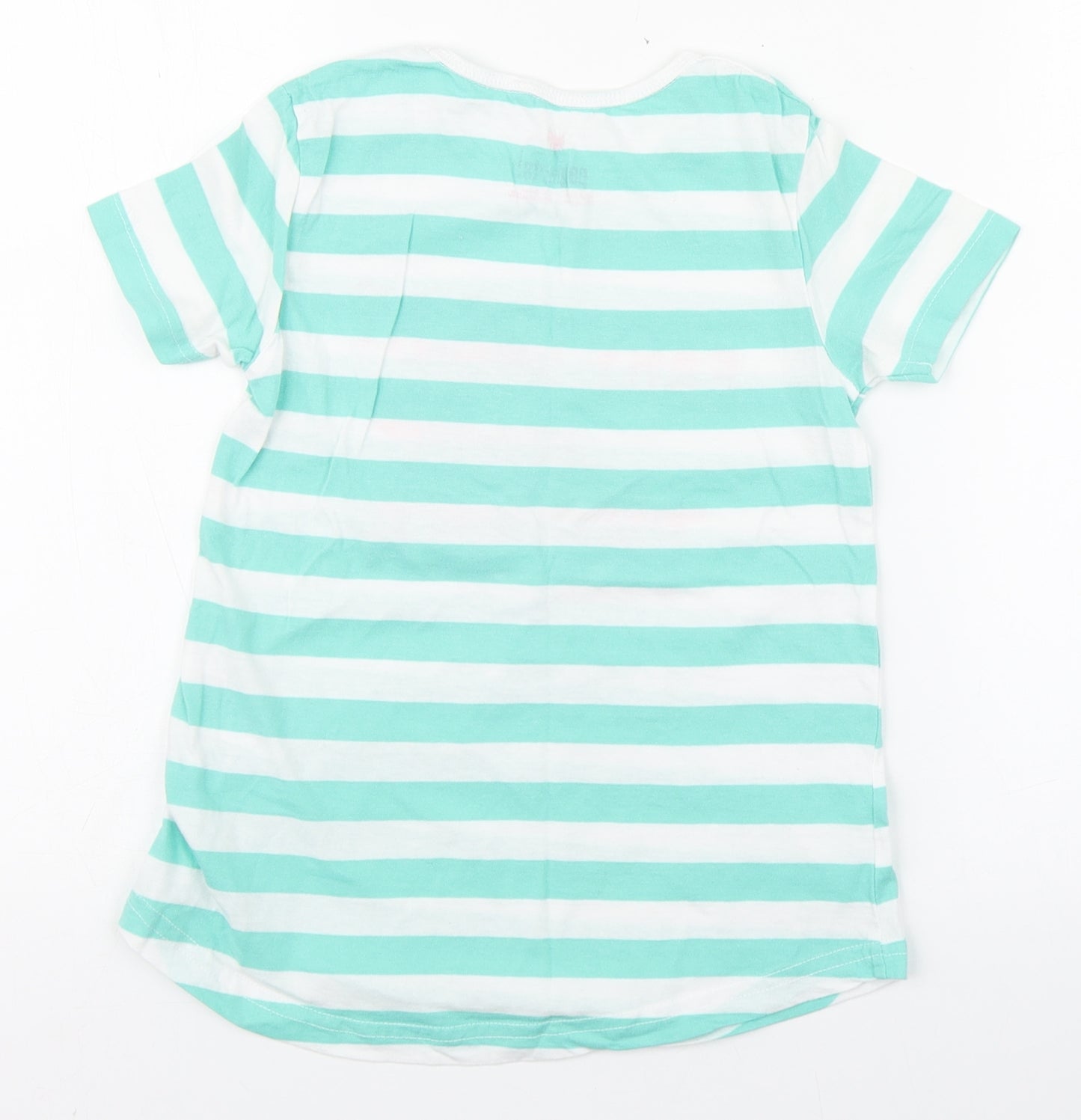 Pepperts Girls Green Striped 100% Cotton Basic T-Shirt Size 8 Years Round Neck Pullover - Sea Size 6-8