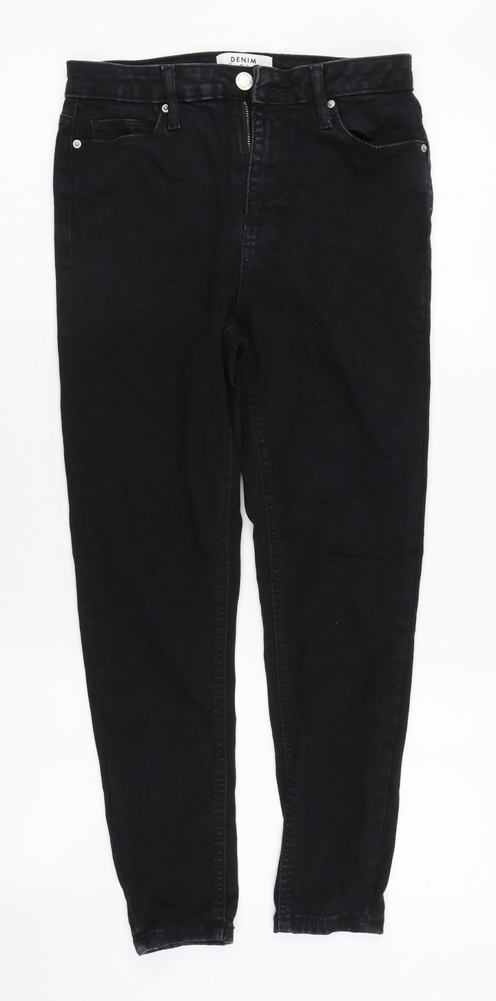Miss Selfridge Girls Black Cotton Straight Jeans Size 10 Years L24 in Regular Zip